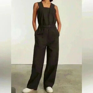 Everlane Women's Jumpsuit Fatigue Sleeveless Black Cotton Pockets size 4